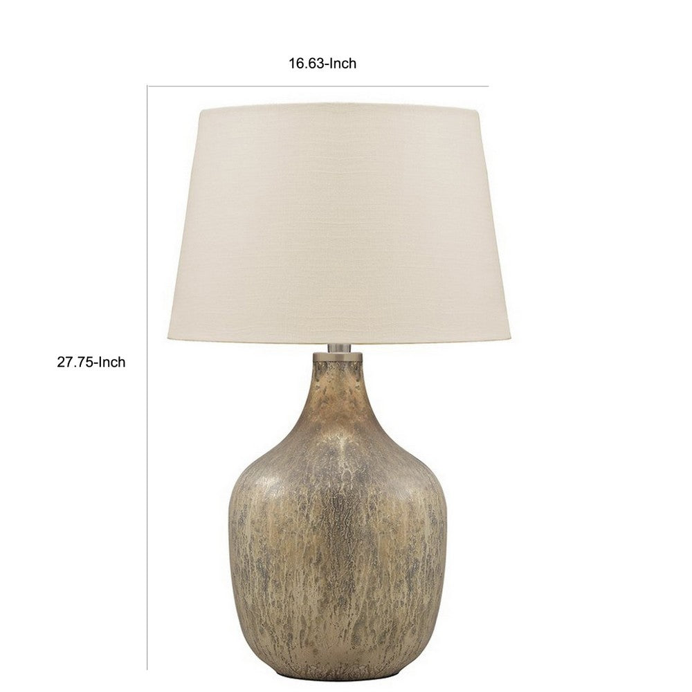 Mercury Glass Table Lamp | Drum Shade | 13" | Gold & Beige