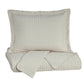 3 Piece Fabric King Coverlet Set with Stitched Ribbing Texture, Cream By Casagear Home