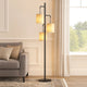 Lantern Floor Lamp | 3 Light Metal | Fabric Shades | Black & Beige