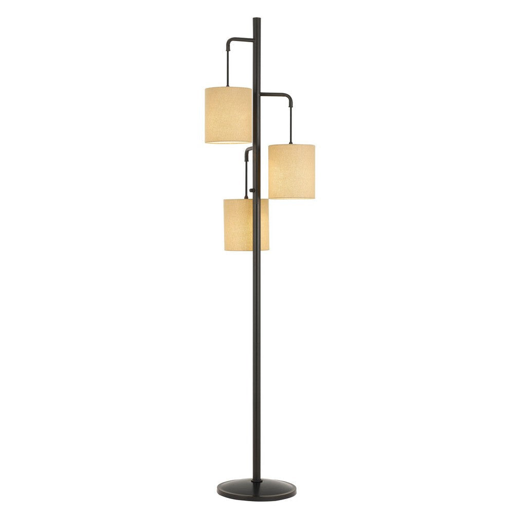 Lantern Floor Lamp | 3 Light Metal | Fabric Shades | Black & Beige