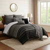 Comforter Set | 10 Piece King | Striped Polyester | Black & Gray