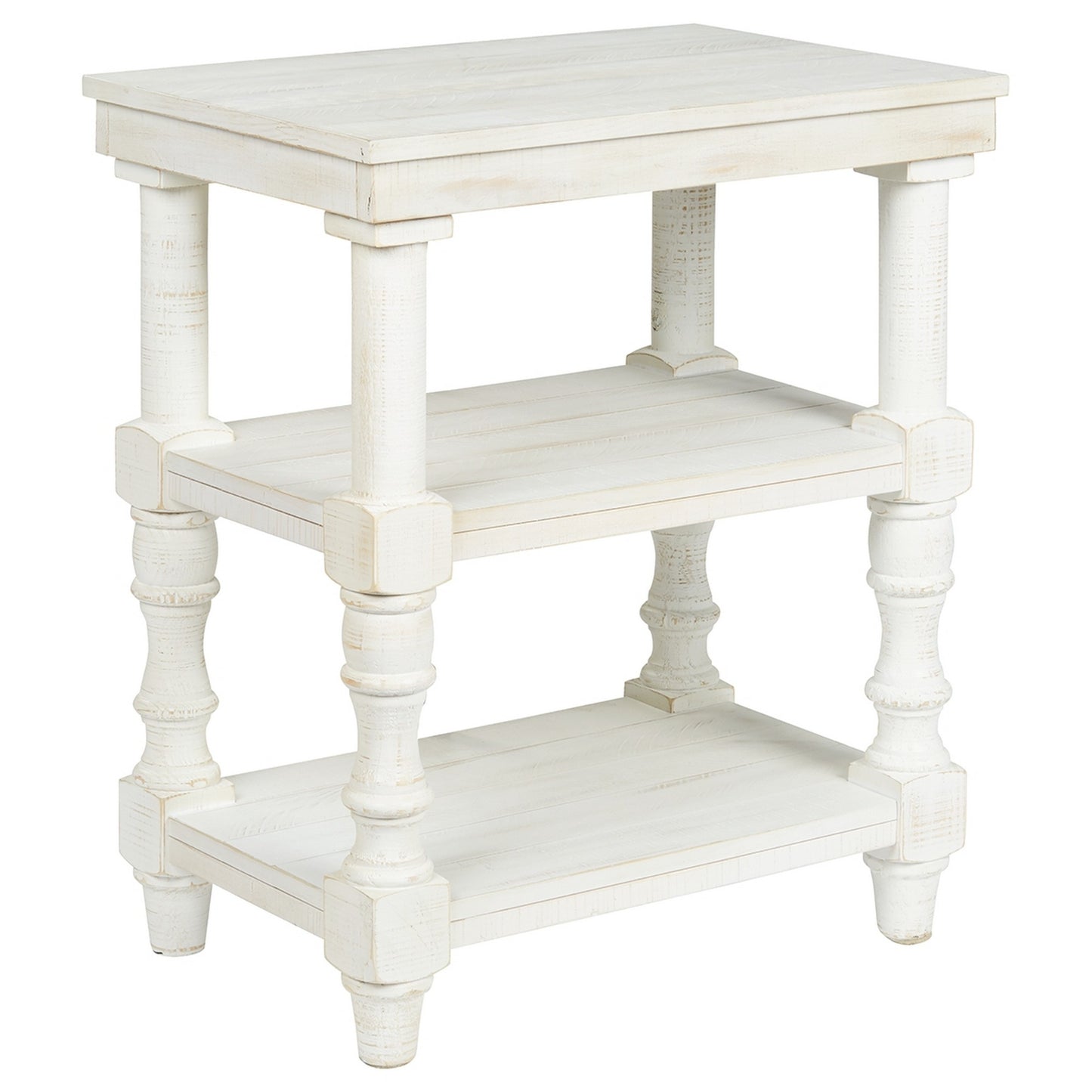 Wooden Accent Table with 2 Shelves and 2 USB Ports, Antique White By Casagear Home