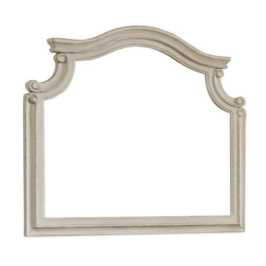 Scalloped Mirror | Wood Encased Frame | Antique White