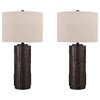 Textured Polyresin Frame Table Lamp with Drum Shade Off White and Bronze BM227374