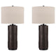 Textured Polyresin Frame Table Lamp with Drum Shade Off White and Bronze BM227374