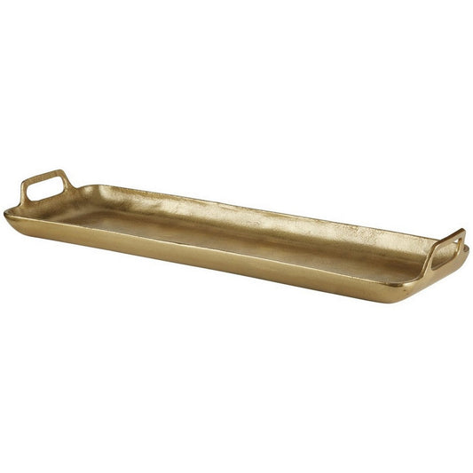 Decorative Tray | Rectangular Metal | Cut Out Handle | Gold