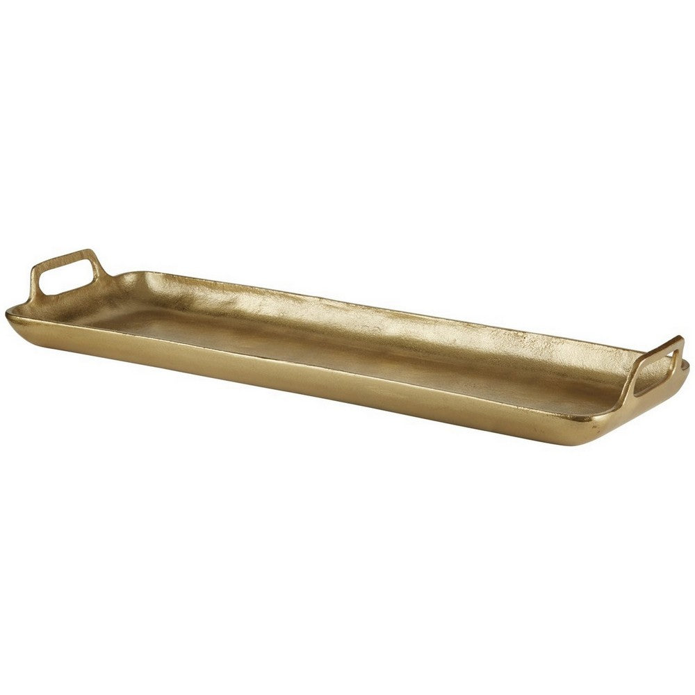 Rectangular Metal Frame Decorative Tray with Cut Out Handle, Gold By Casagear Home