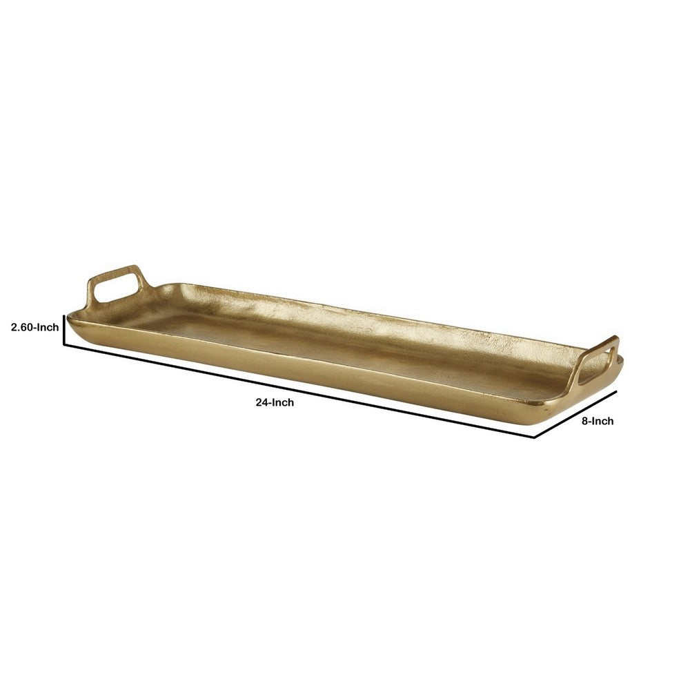 Decorative Tray | Rectangular Metal | Cut Out Handle | Gold