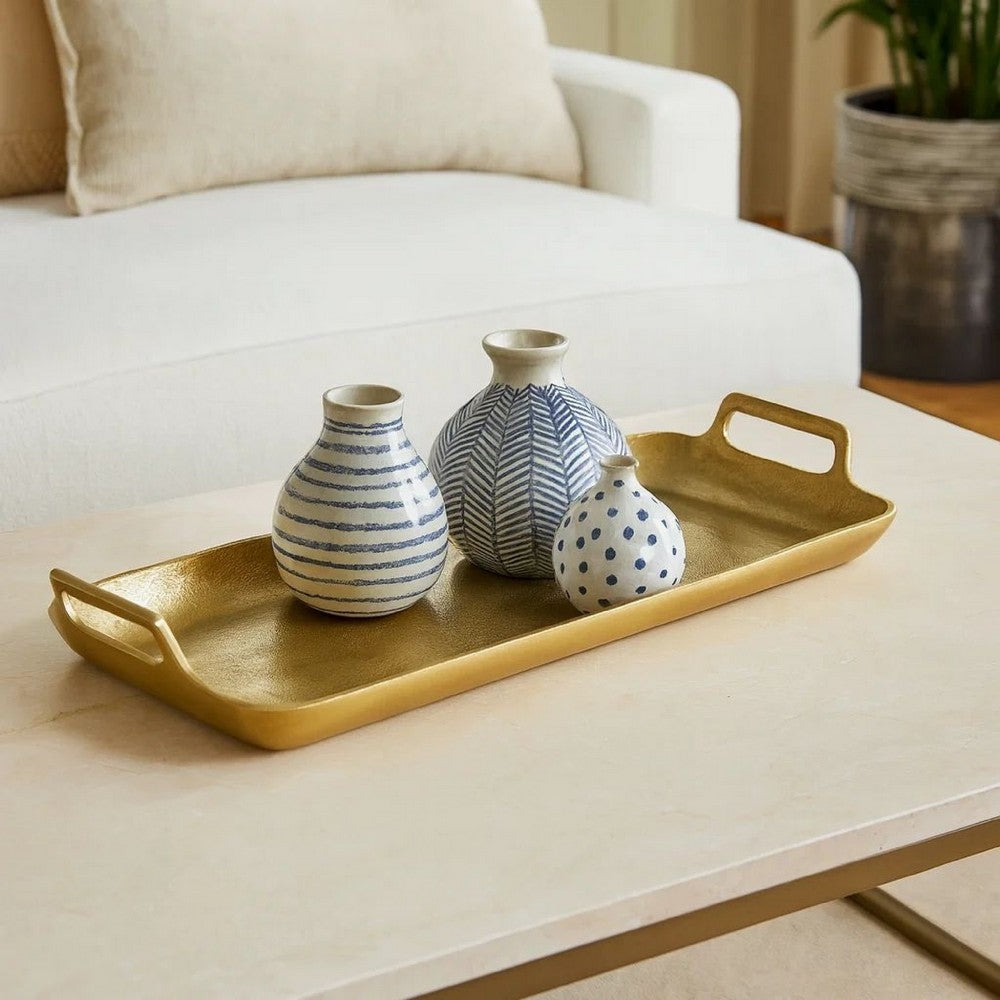 Decorative Tray | Rectangular Metal | Cut Out Handle | Gold