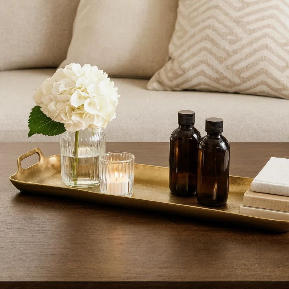 Decorative Tray | Rectangular Metal | Cut Out Handle | Gold