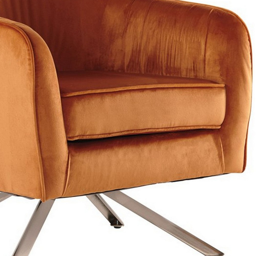 Polyester Upholstered Swivel Accent Chair with Welt Trim, Orange By Casagear Home