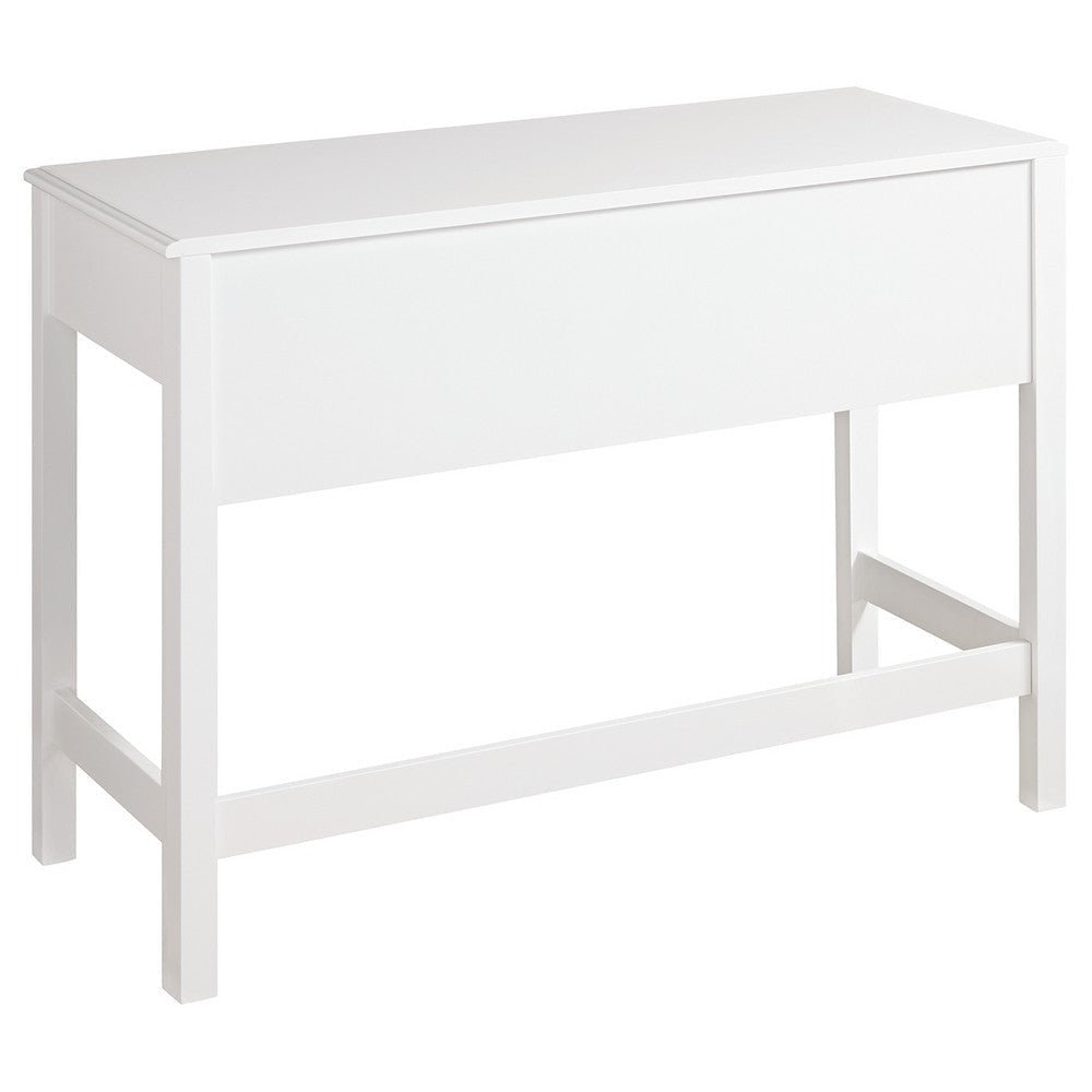 Single Drawer Wooden Frame Office Desk with Straight Legs White By Casagear Home BM227424