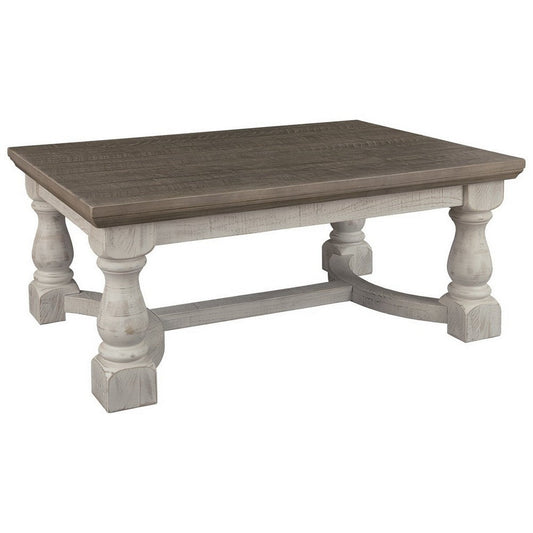Rectangular Wooden Cocktail Table with Trestle Base,Brown and Antique White By Casagear Home