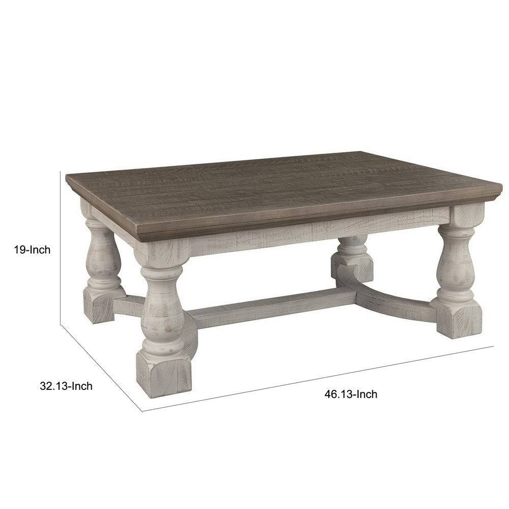 Rectangular Wooden Cocktail Table with Trestle Base,Brown and Antique White By Casagear Home BM227431