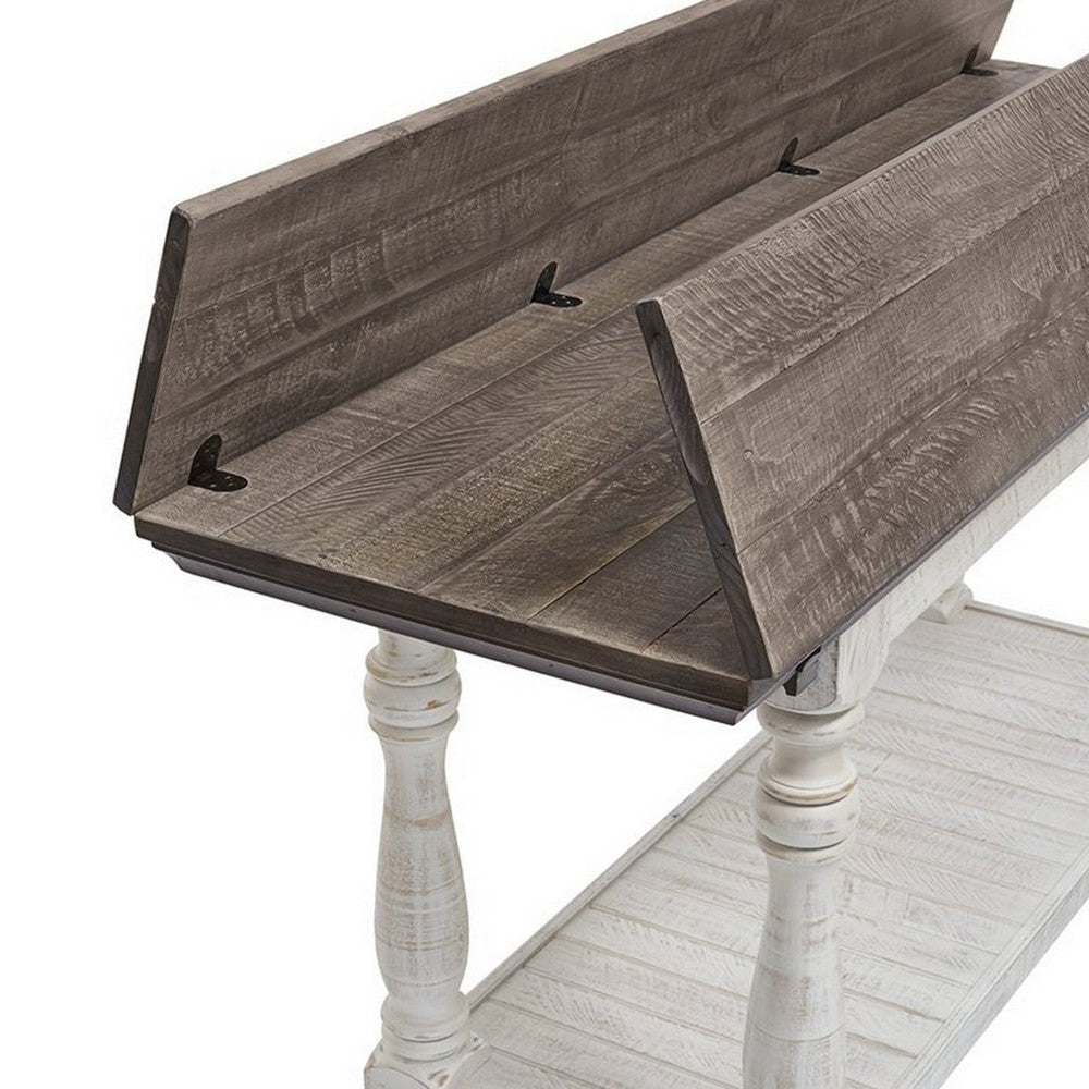 Sofa Table | Flip Top | Bottom Shelf | Brown & White BM227432