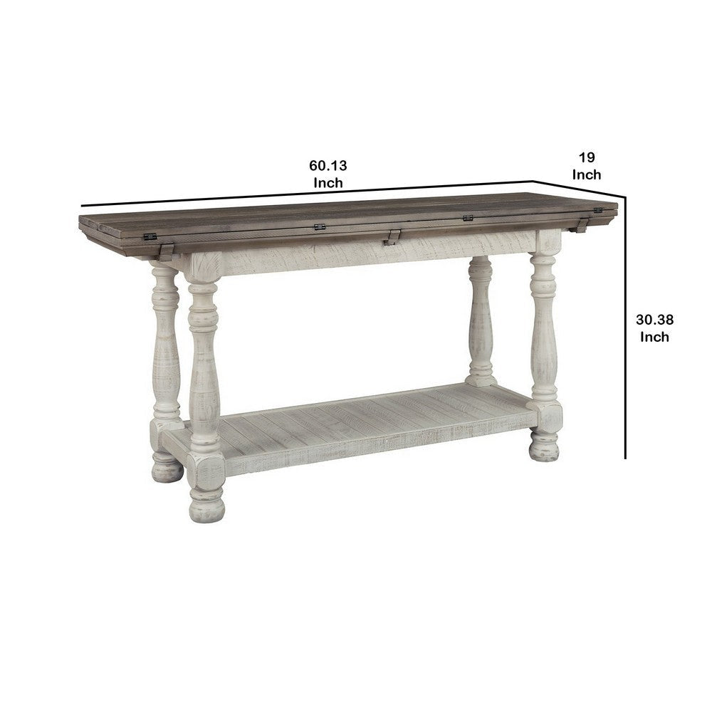 Sofa Table | Flip Top | Bottom Shelf | Brown & White BM227432