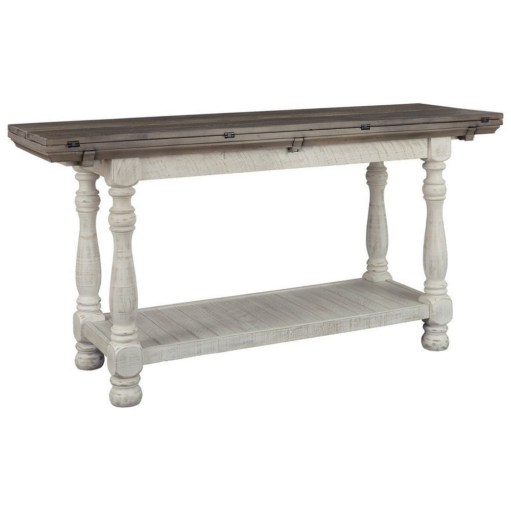 Sofa Table | Flip Top | Bottom Shelf | Brown & White