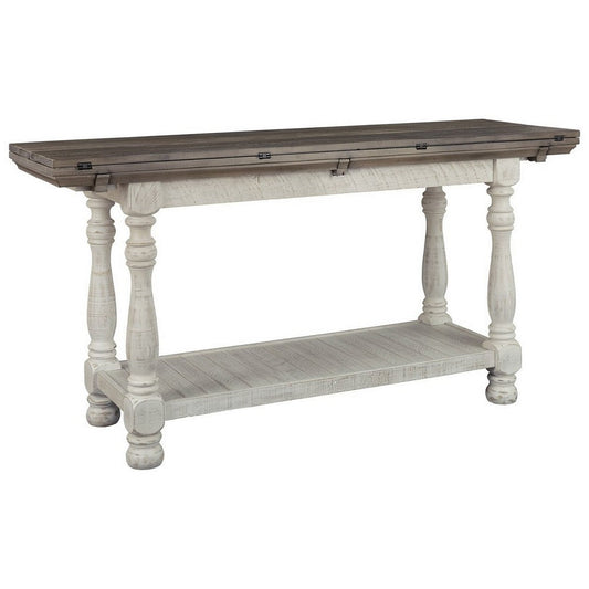 Flip Top Wooden Sofa Table with Open Bottom Shelf, Brown and Antique White By Casagear Home