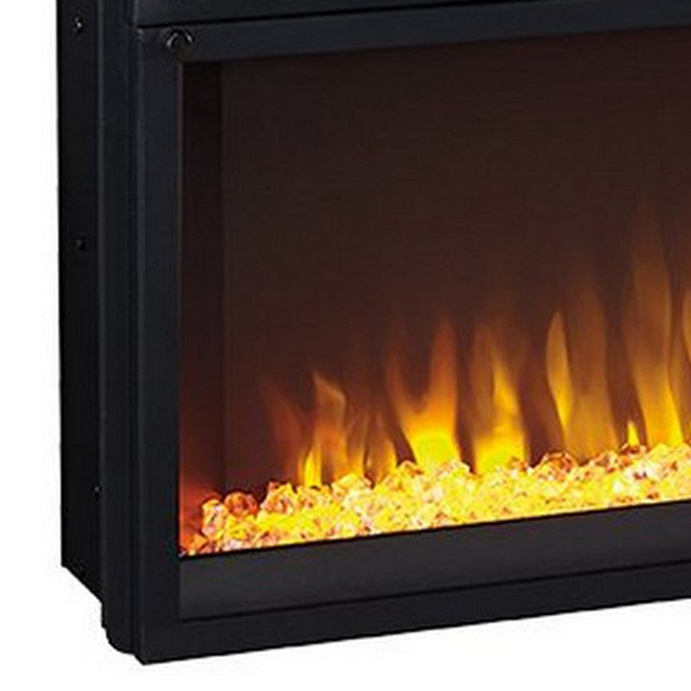 57 Inch Metal Fireplace Inset with 6 Level Temperature Setting Black By Casagear Home BM227446