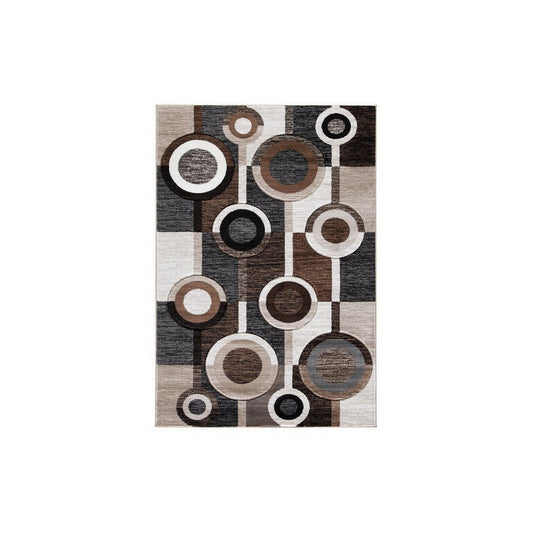 Machine Woven Fabric Rug with Circular Pattern, Large, Brown and Cream By Casagear Home