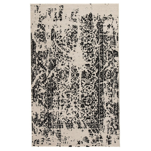Machine Woven Fabric Rug with Abstract Pattern Medium Black and Off White BM227506