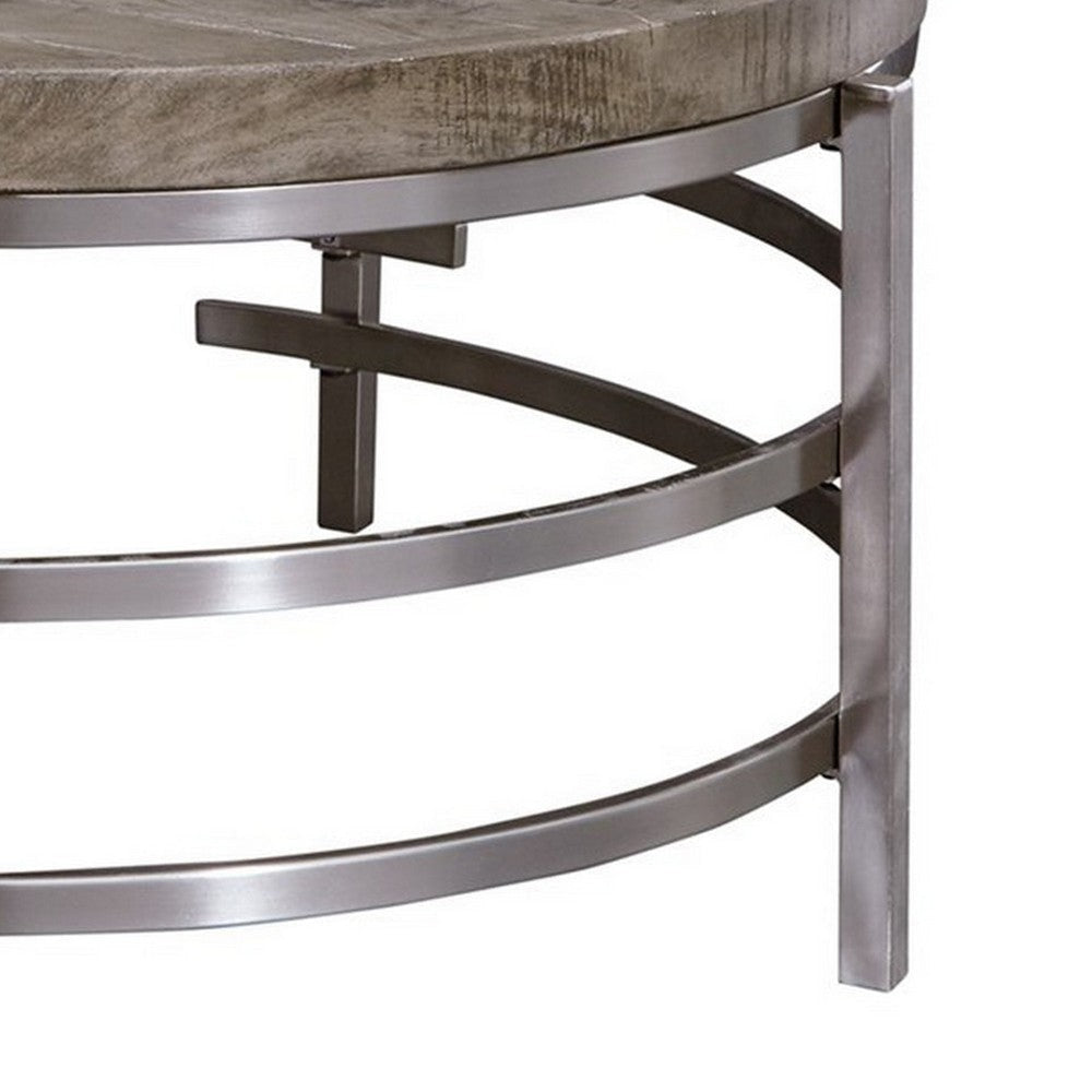 Wood Top Round Cocktail Table with Metal Base Brown and Gray By Casagear Home BM227587