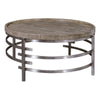 Wood Top Round Cocktail Table with Metal Base, Brown and Gray By Casagear Home