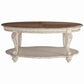 Two Tone Oval Cocktail Table with Bottom Shelf Antique White and Brown By Casagear Home BM227591