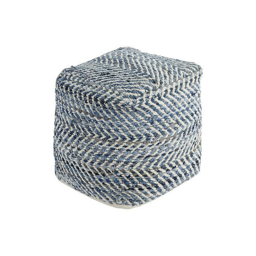 Pouf Ottoman | Round Fabric | Chevron Pattern | Blue