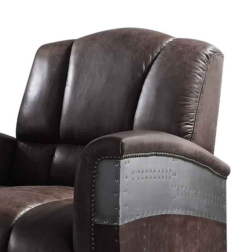 Vertically Tufted Lounge Chair with Aluminum Patchwork Brown and Silver BM227690