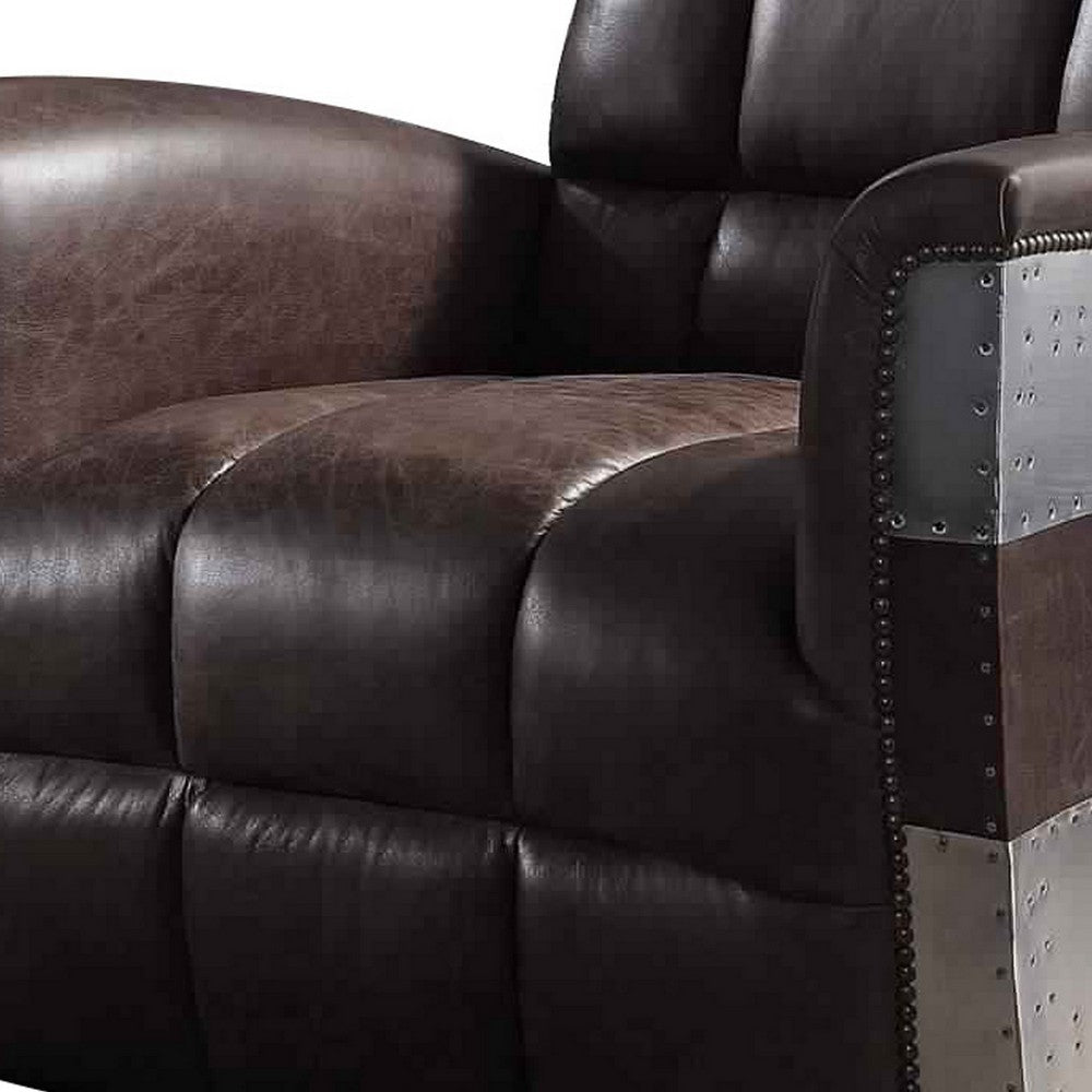 Vertically Tufted Lounge Chair with Aluminum Patchwork Brown and Silver BM227690