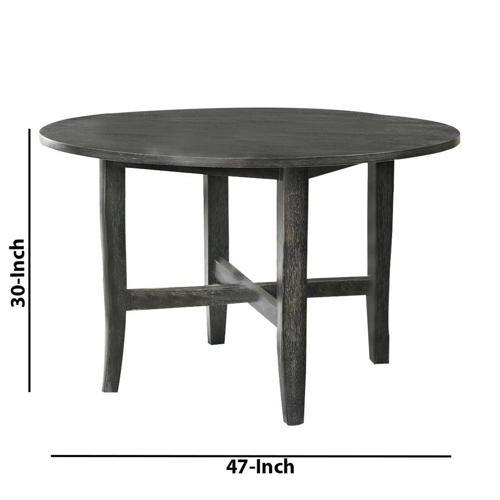 47 Inch Farmhouse Style Round Wooden Dining Table, Rustic Gray