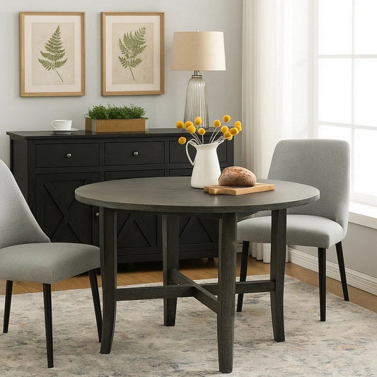 47 Inch Farmhouse Style Round Wooden Dining Table, Rustic Gray