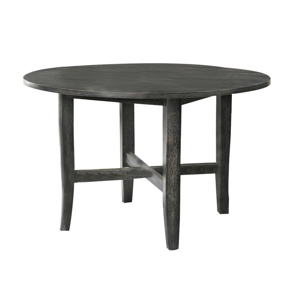 47 Inch Farmhouse Style Round Wooden Dining Table, Rustic Gray