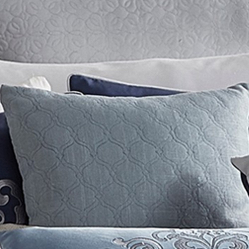 Comforter Set | 9 Piece Queen | Damask Print | Blue & Gray