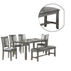 6 Piece Wooden Dining Set with Leatherette Padded Chair and Bench Gray By Casagear Home BM228549