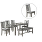 6 Piece Wooden Dining Set with Leatherette Padded Chair and Bench Gray By Casagear Home BM228549