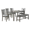 6 Piece Wooden Dining Set with Leatherette Padded Chair and Bench, Gray By Casagear Home