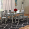 6 Piece Wooden Dining Set with Leatherette Padded Chair and Bench Gray By Casagear Home BM228549