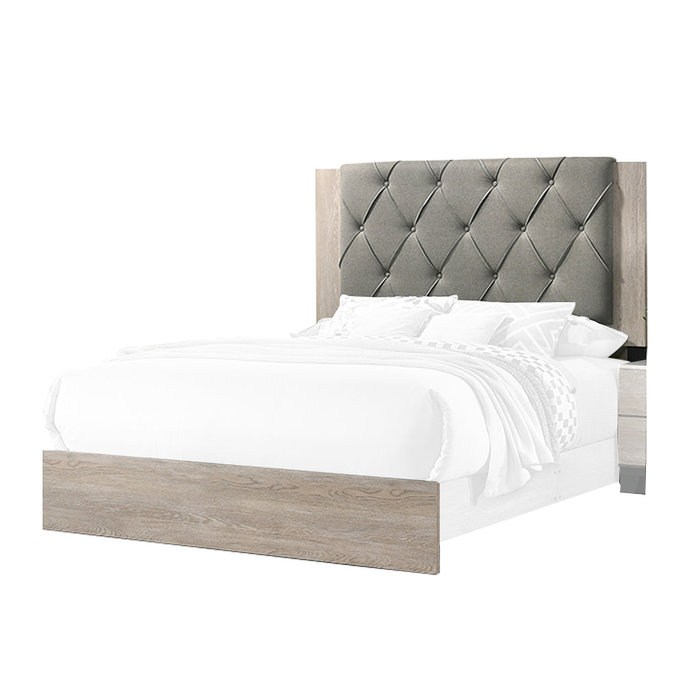Wooden Queen Bed with Button Tufted Upholstered Headboard Gray and Cream By Casagear Home BM228554