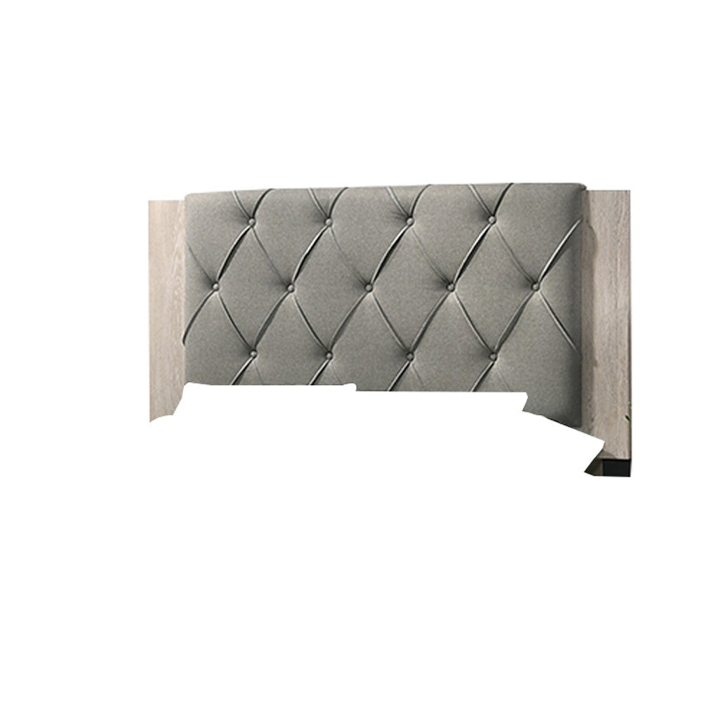 Wooden California king Bed with Button Tufted Headboard Gray and Cream By Casagear Home BM228555