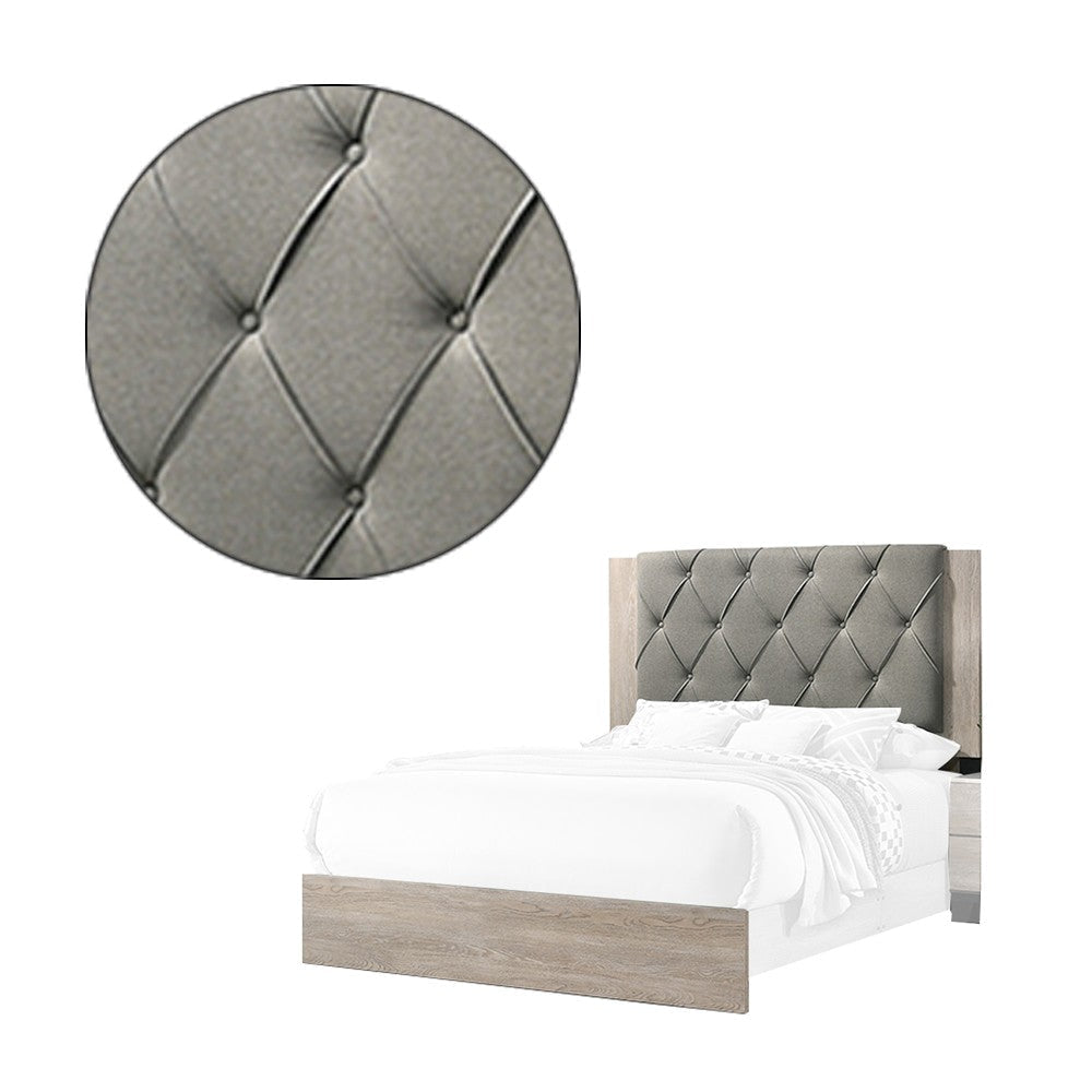 Wooden California king Bed with Button Tufted Headboard Gray and Cream By Casagear Home BM228555