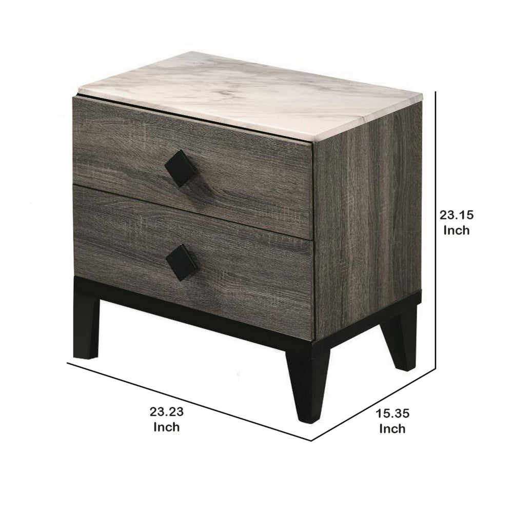 2 Drawer Wooden Nightstand with Grains and Angled Legs, Gray By Casagear Home