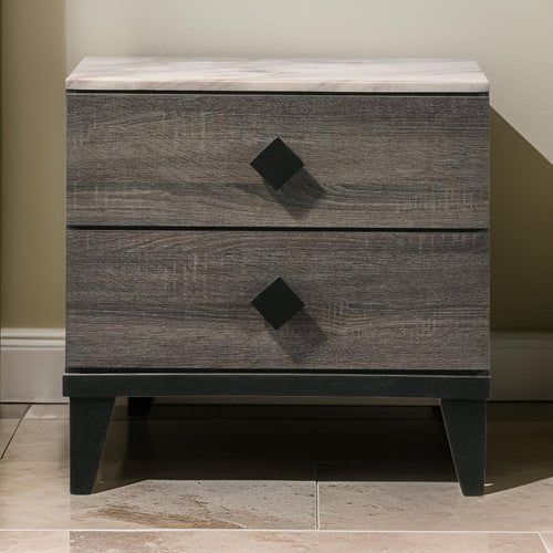 Nightstand | 2 Drawer | Wood | Gray & Angled Legs
