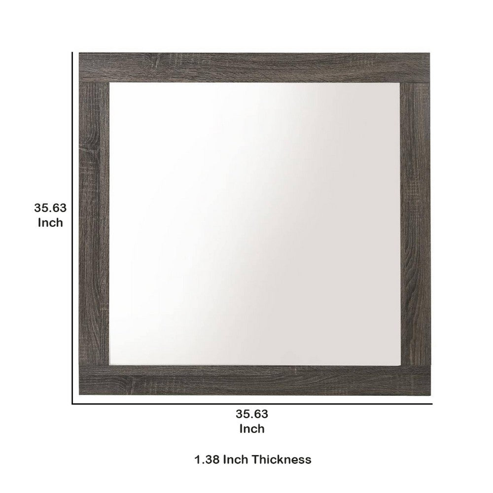 Mirror | Square Frame | Transitional Style | Gray Wood