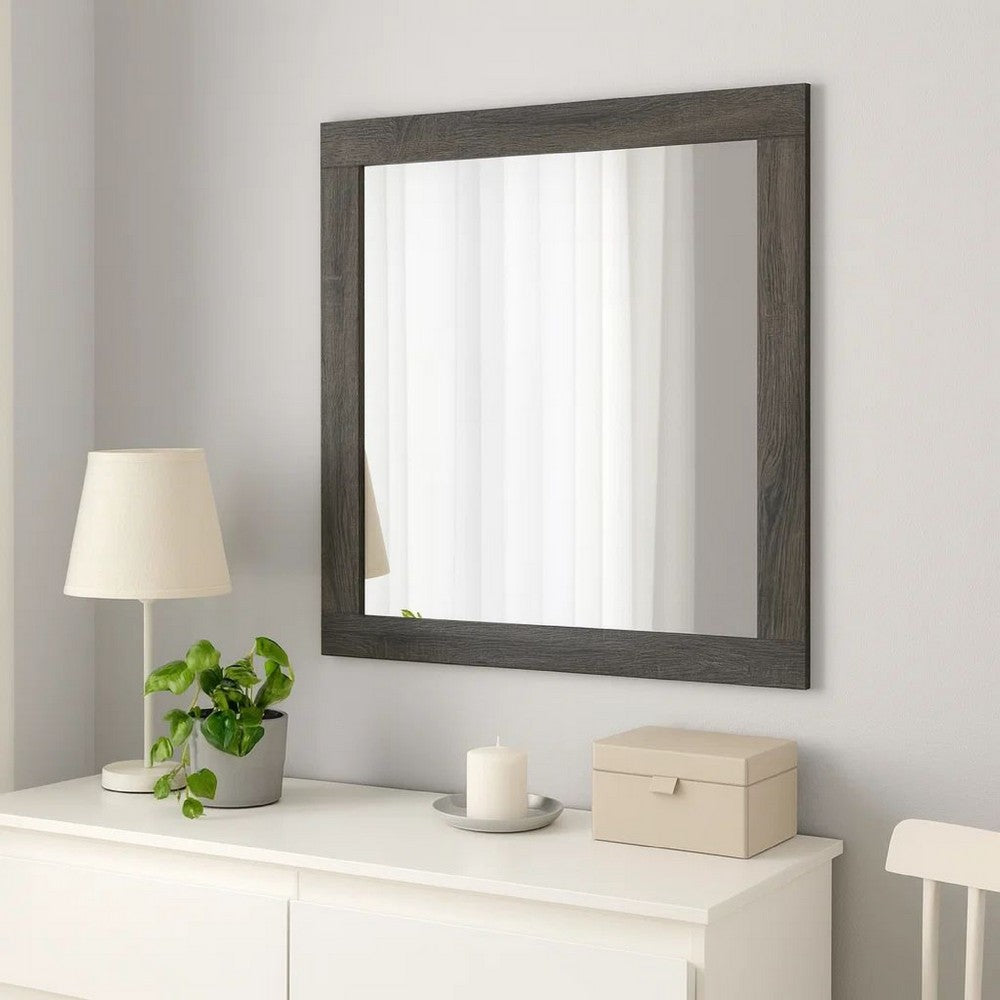 Mirror | Square Frame | Transitional Style | Gray Wood