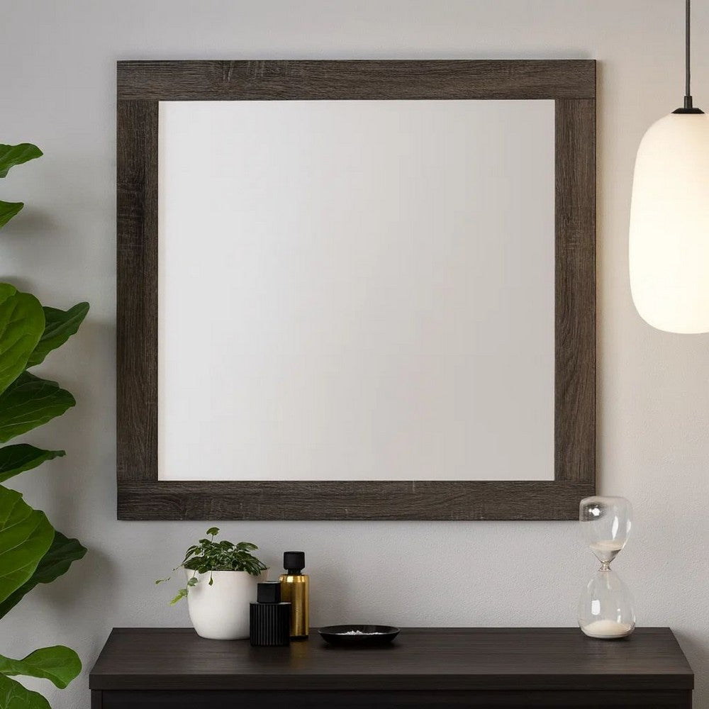 Mirror | Square Frame | Transitional Style | Gray Wood