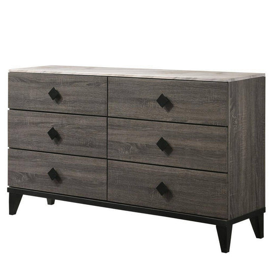 Dresser | 6 Drawer | Wood | Gray & Angled Legs
