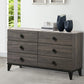 6 Drawer Wooden Dresser with Grains and Angled Legs Gray By Casagear Home BM228559