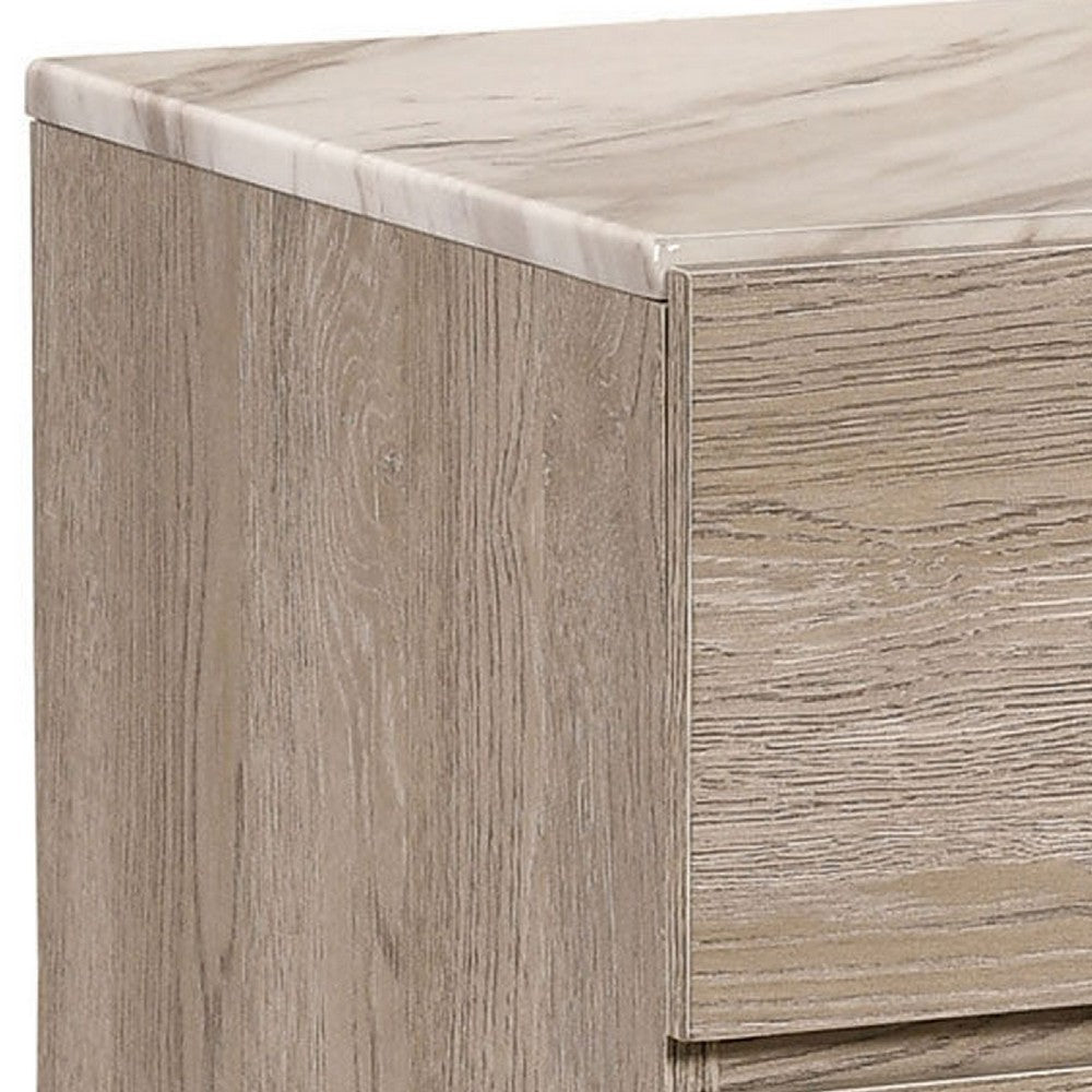 2 Drawer Wooden Nightstand with Grains and Angled Legs, Cream